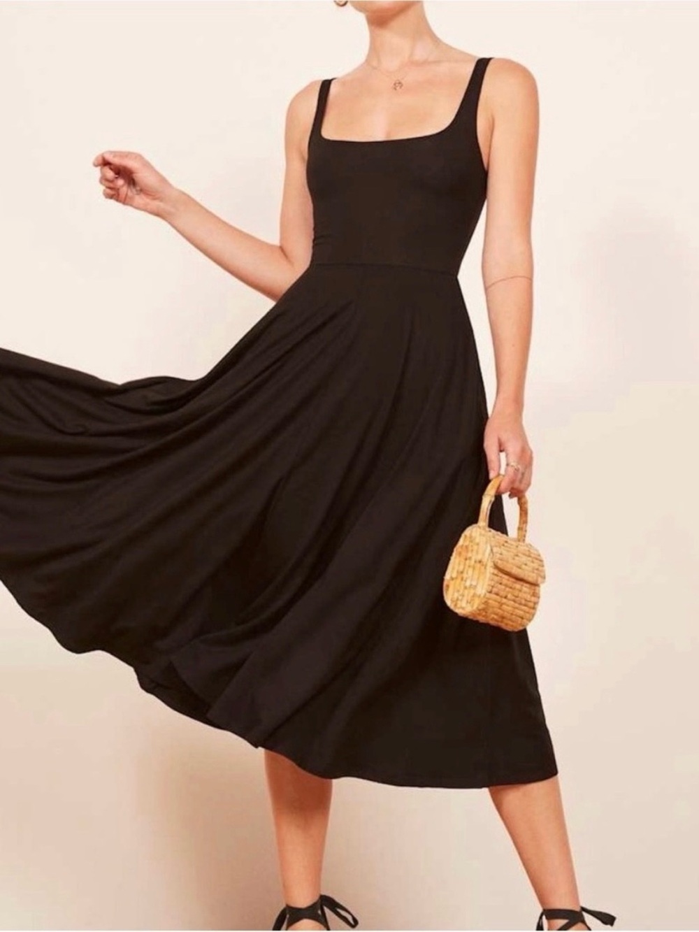 reformation sleeveless black midi dress